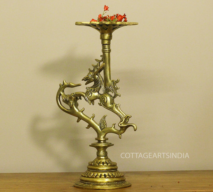 Brass Vyala Offering/Candle Stand 13''