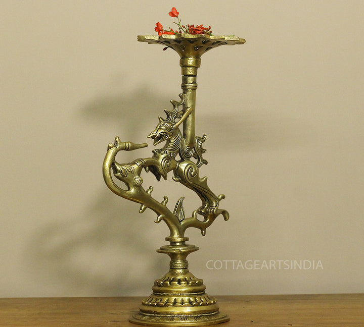 Brass Vyala Offering/Candle Stand 13''