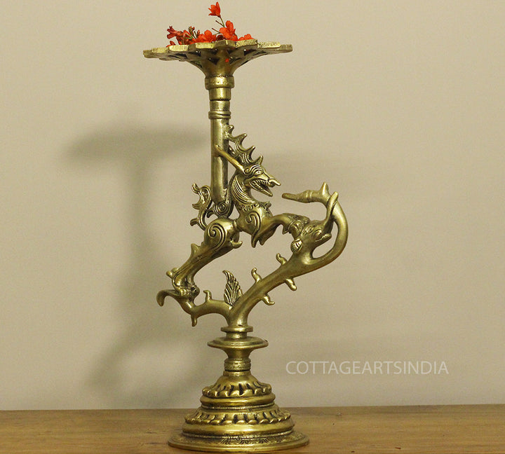 Brass Vyala Offering/Candle Stand 13''