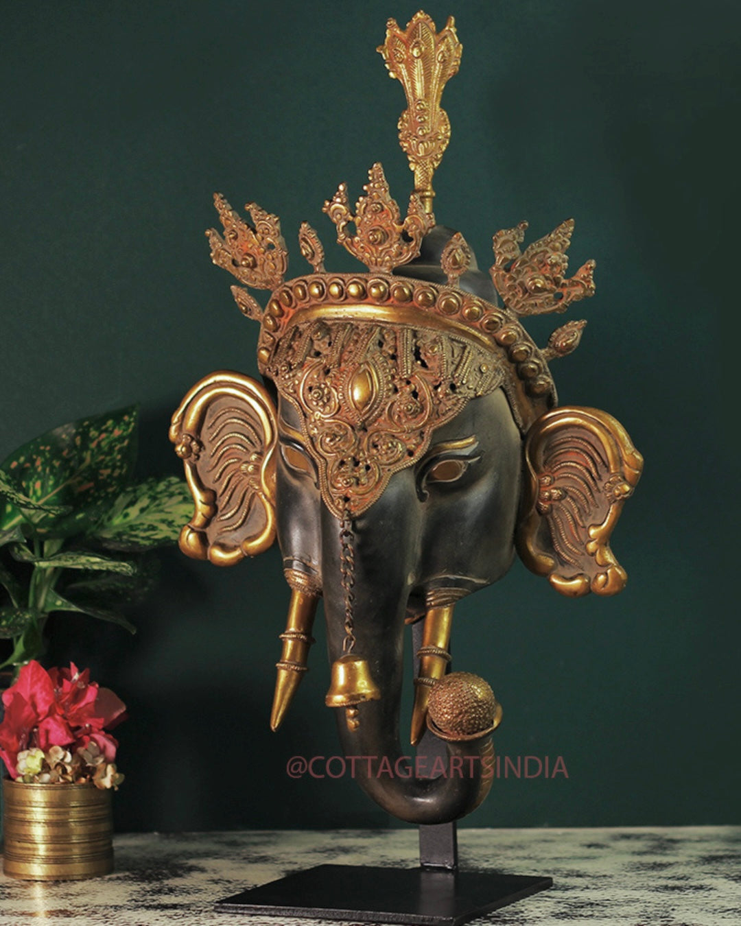 Brass Ganesh Mask Antique Black and Gold