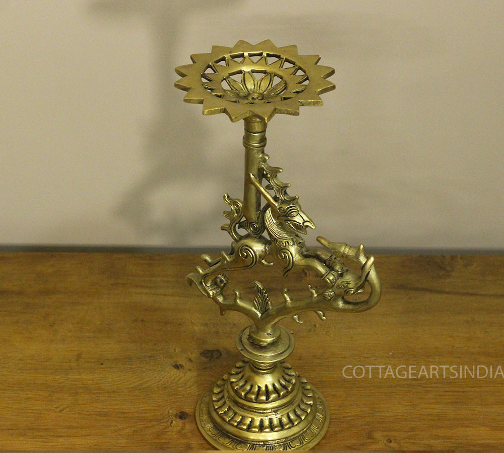 Brass Vyala Offering/Candle Stand 13''