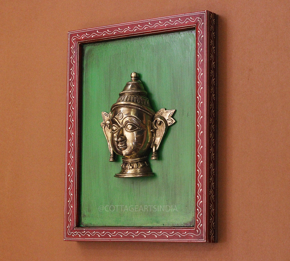 Brass Shiva & Gauri Mukhlingam Wooden Frame