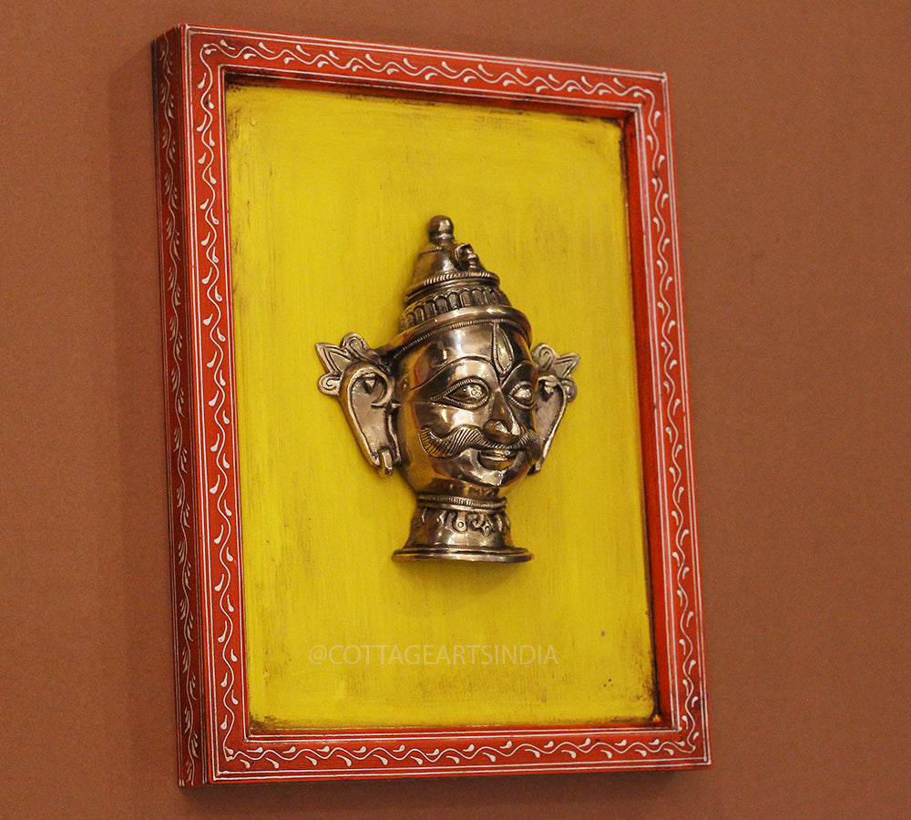 Brass Shiva & Gauri Mukhlingam Wooden Frame