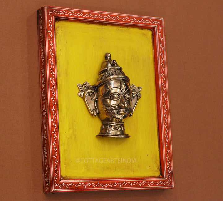 Brass Shiva & Gauri Mukhlingam Wooden Frame