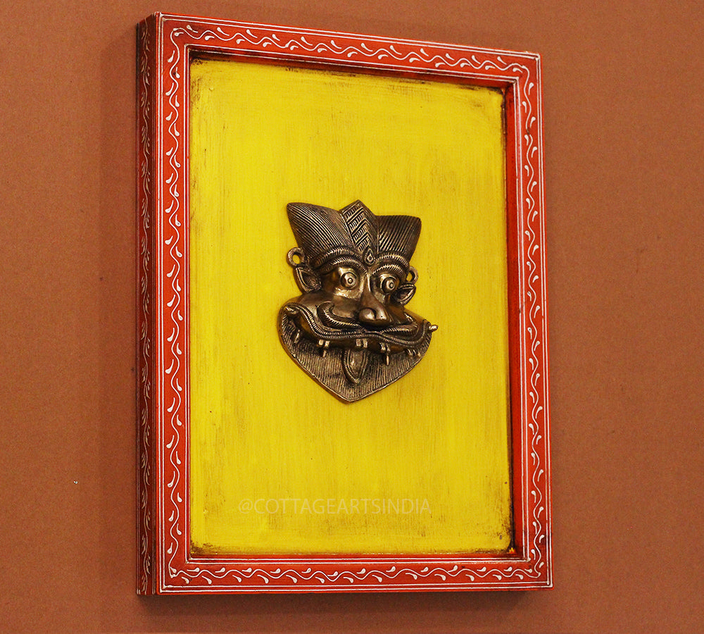 Brass Kirti Mukha Wall Mask Wooden Frame