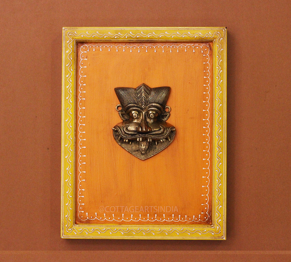 Brass Kirti Mukha Wall Mask Wooden Frame