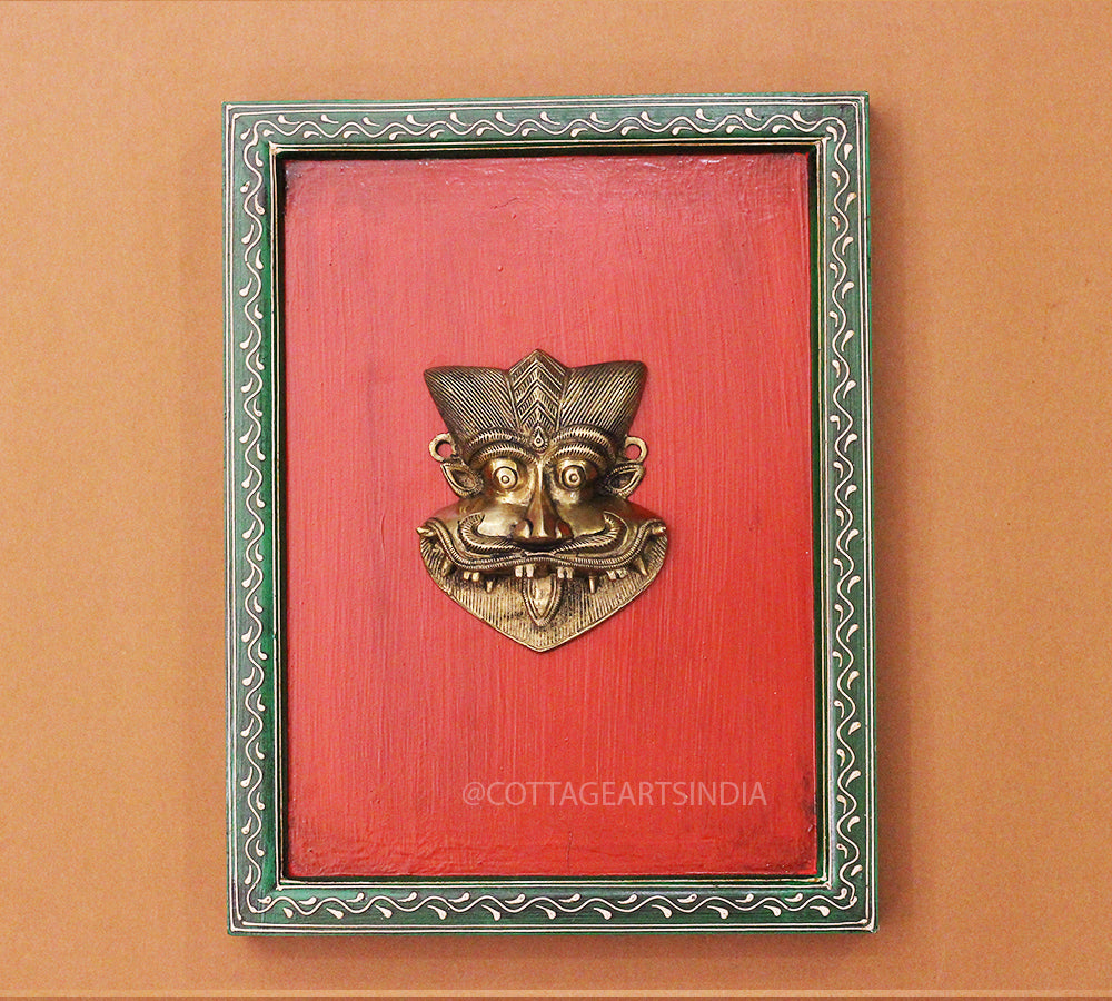 Brass Kirti Mukha Wall Mask Wooden Frame