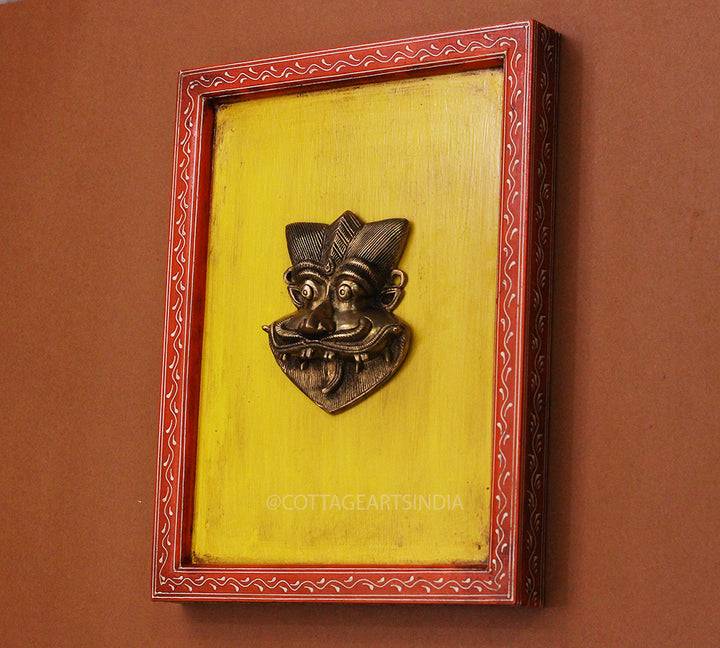 Brass Kirti Mukha Wall Mask Wooden Frame