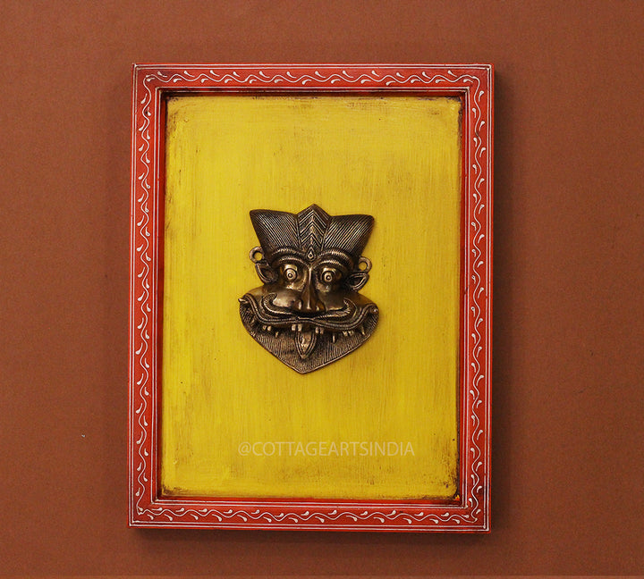 Brass Kirti Mukha Wall Mask Wooden Frame