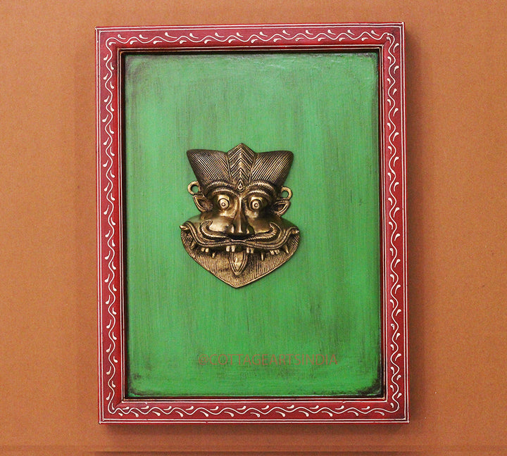 Brass Kirti Mukha Wall Mask Wooden Frame