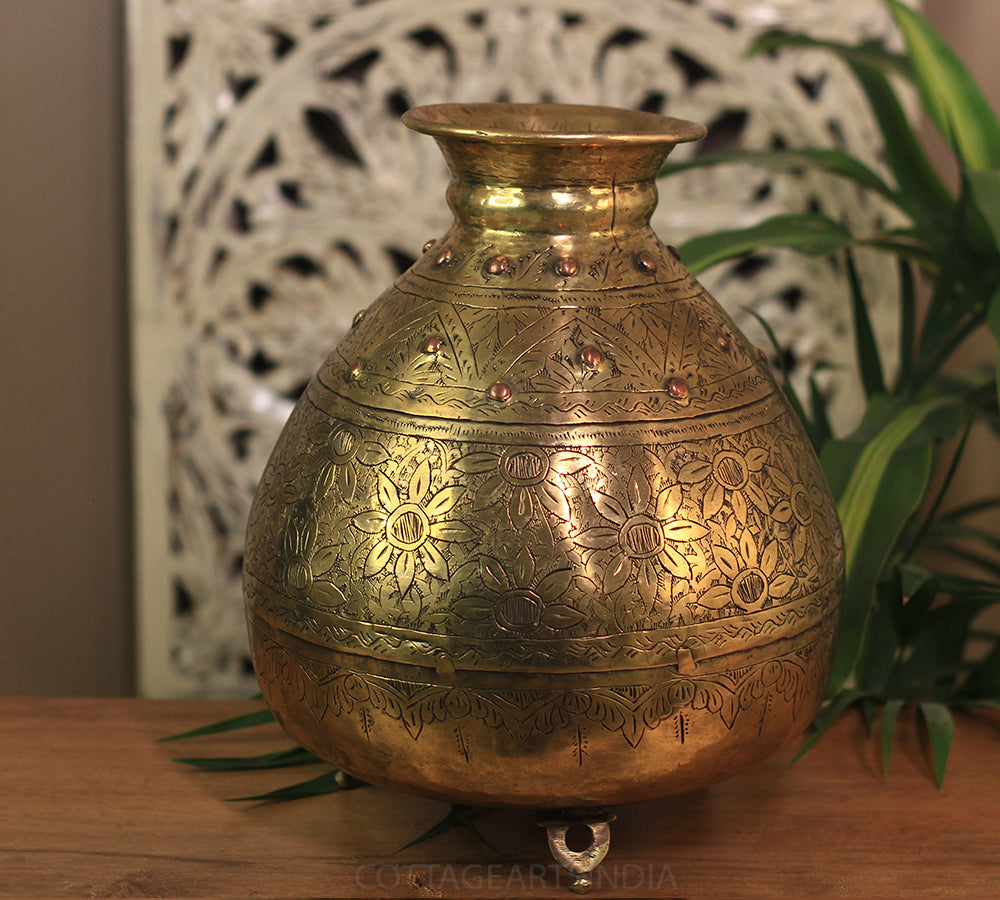 Brass Vintage Carved Planter