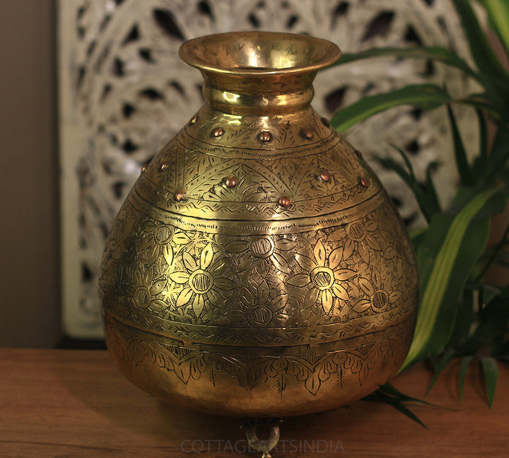 Brass Vintage Carved Planter