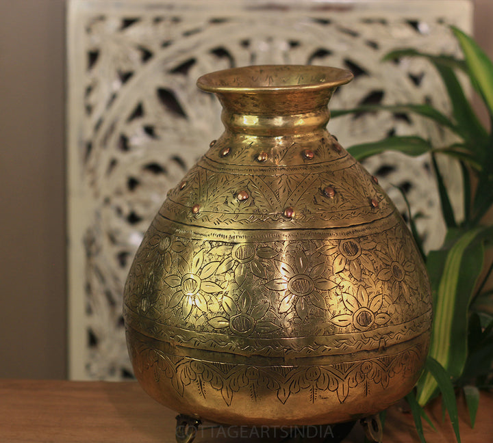 Brass Vintage Carved Planter