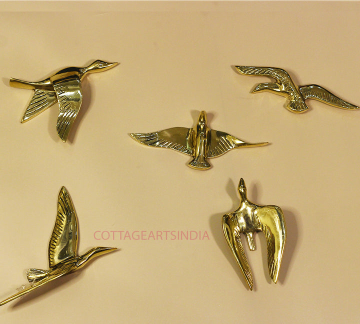 Brass Flying Birds Wall Hanging Set of 5