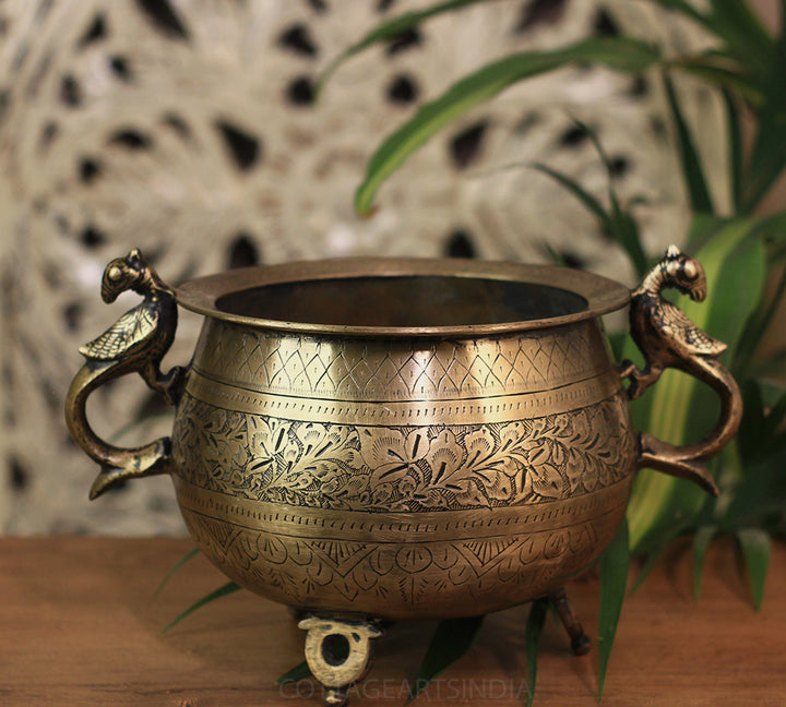 Brass Vintage Carved Planter