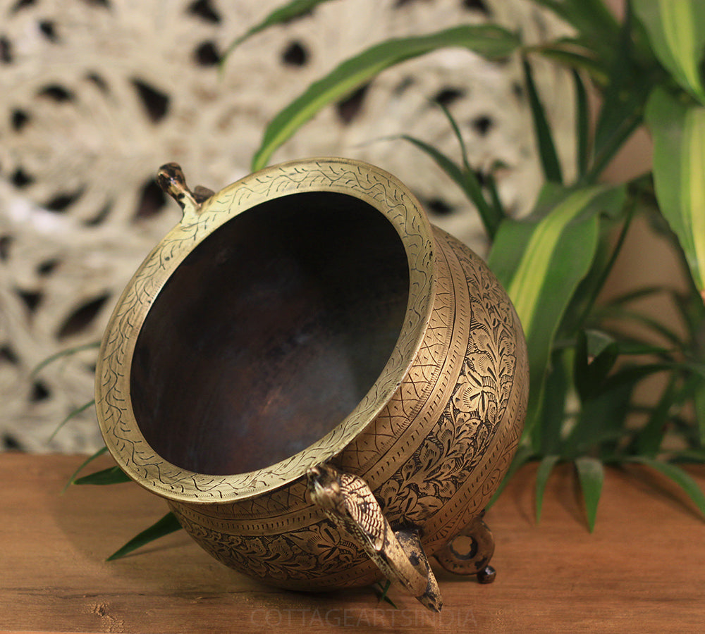 Brass Vintage Carved Planter