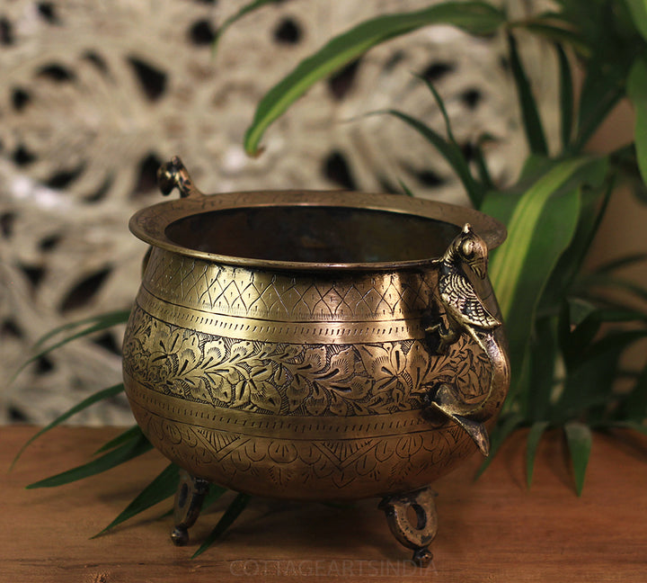 Brass Vintage Carved Planter