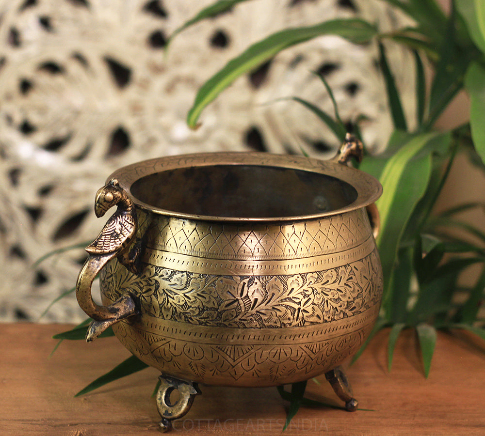 Brass Vintage Carved Planter