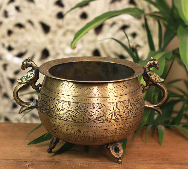 Brass Vintage Carved Planter