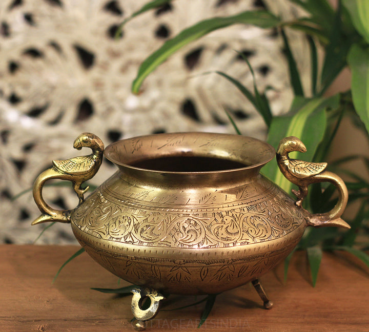 Brass Vintage Carved Planter