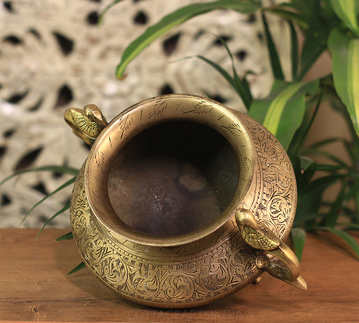 Brass Vintage Carved Planter