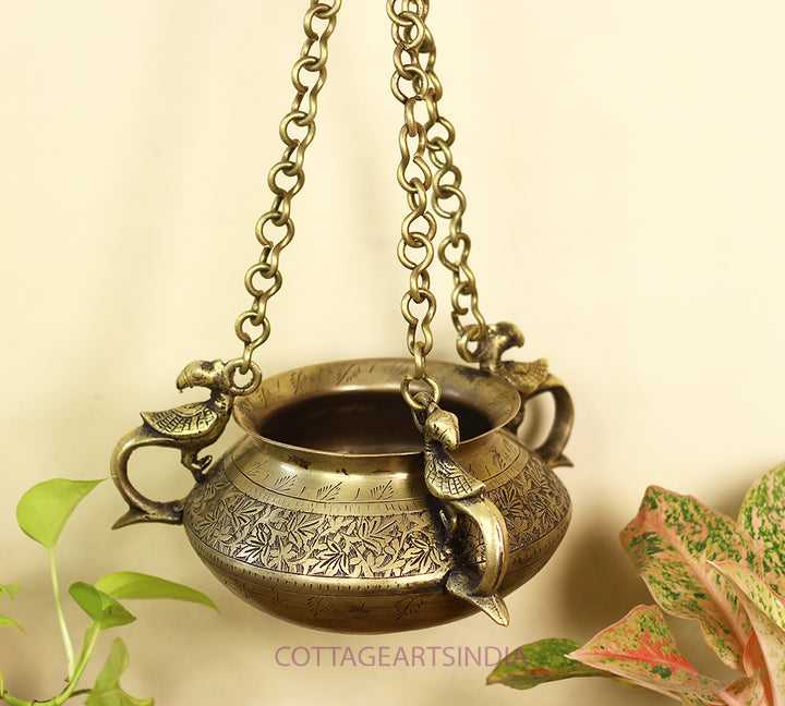 Brass Vintage Carved Planter Hanging