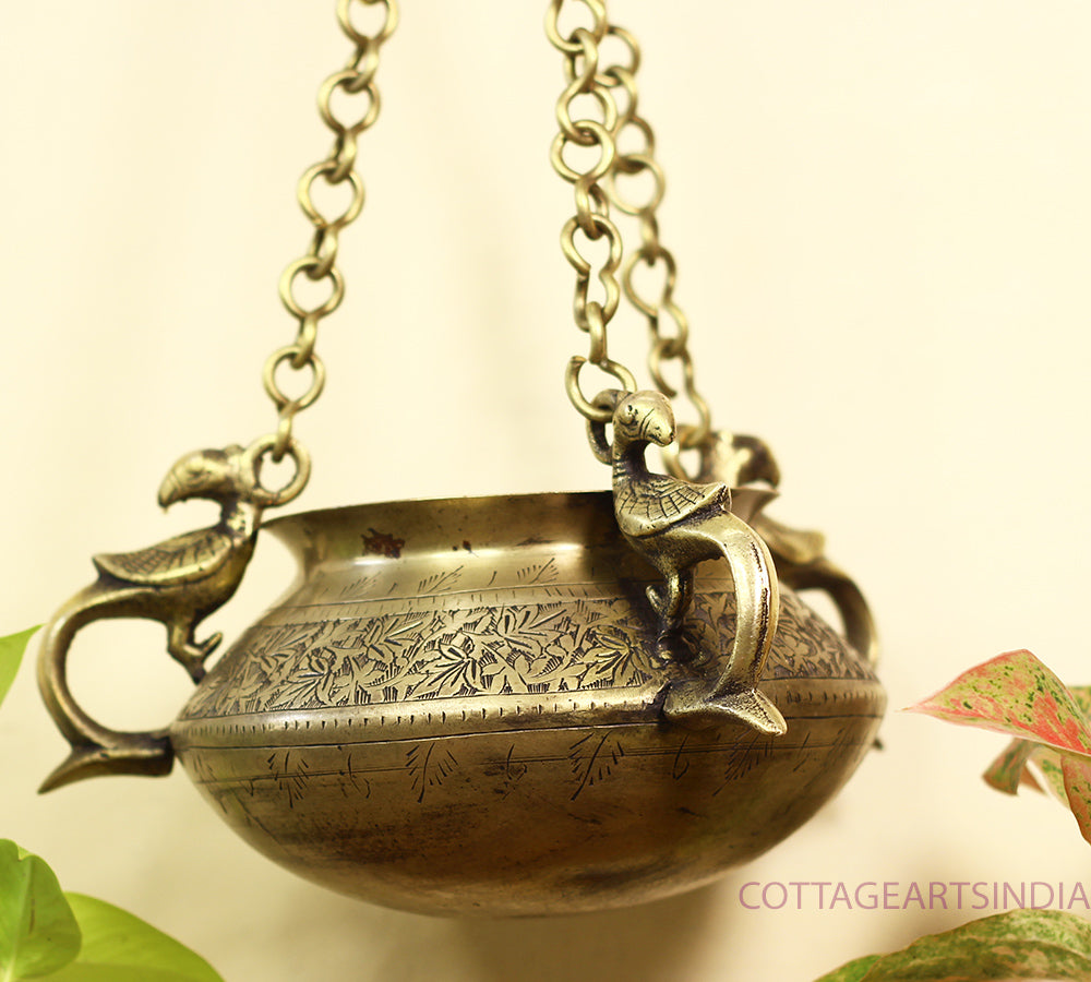 Brass Vintage Carved Planter Hanging