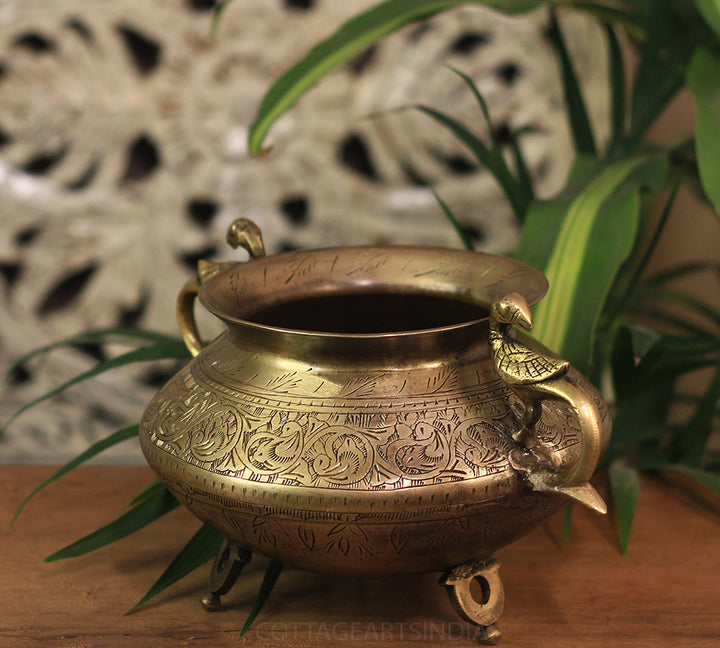 Brass Vintage Carved Planter