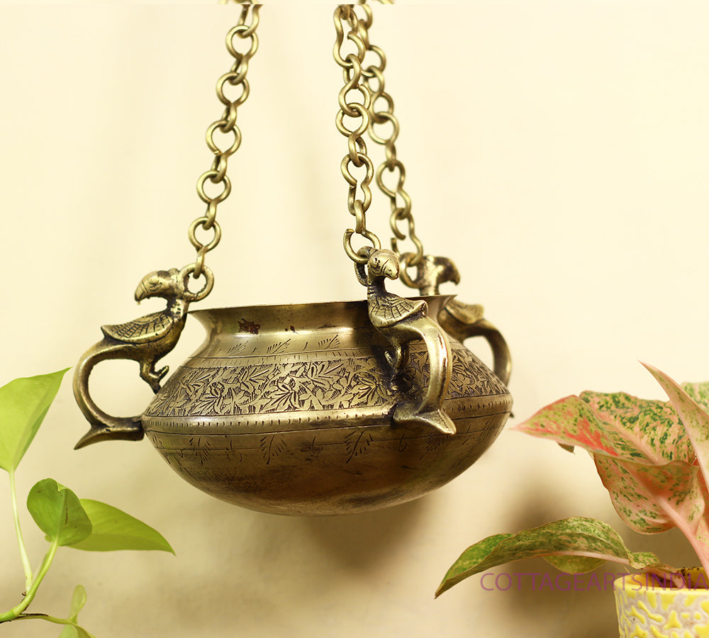 Brass Vintage Carved Planter Hanging