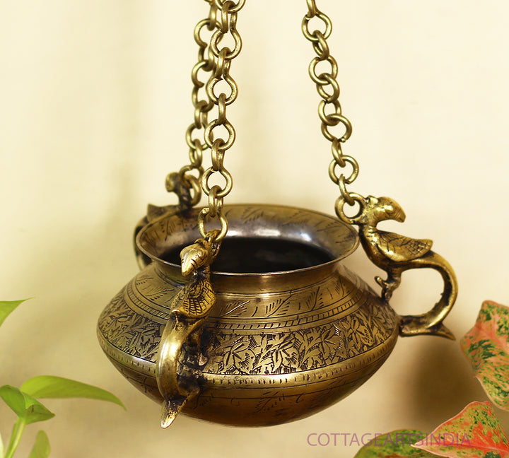 Brass Vintage Carved Planter Hanging