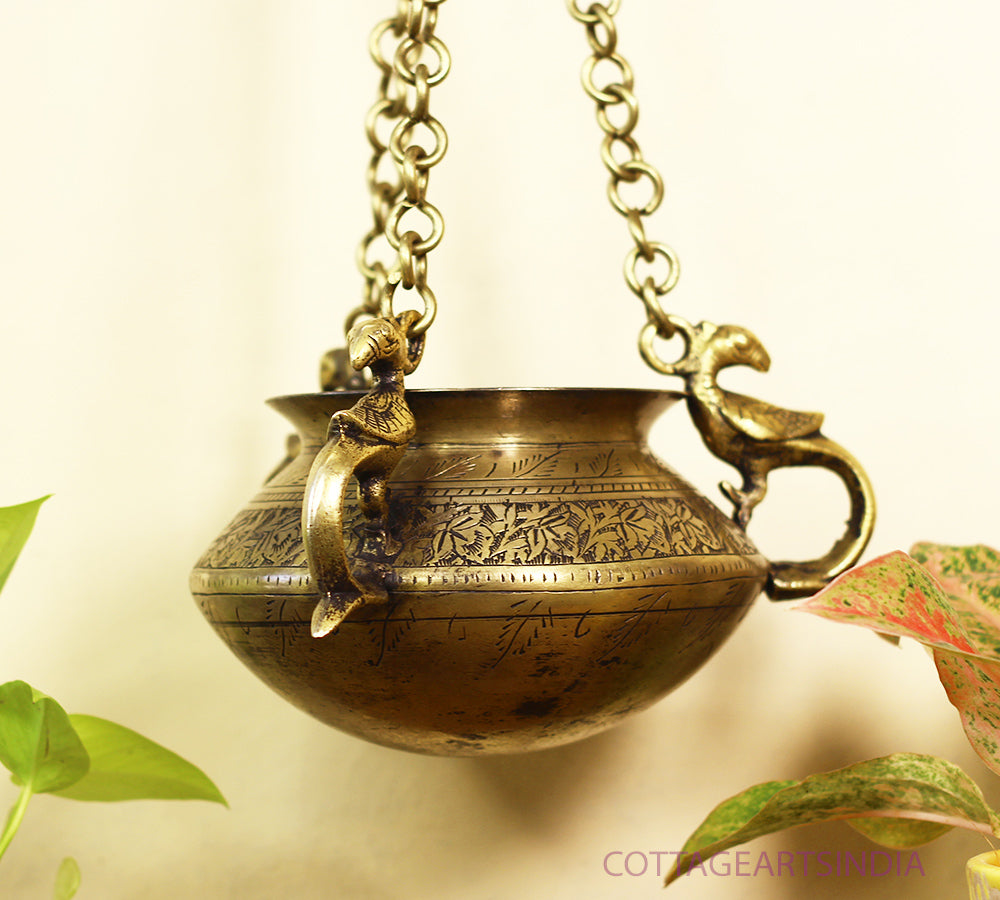 Brass Vintage Carved Planter Hanging