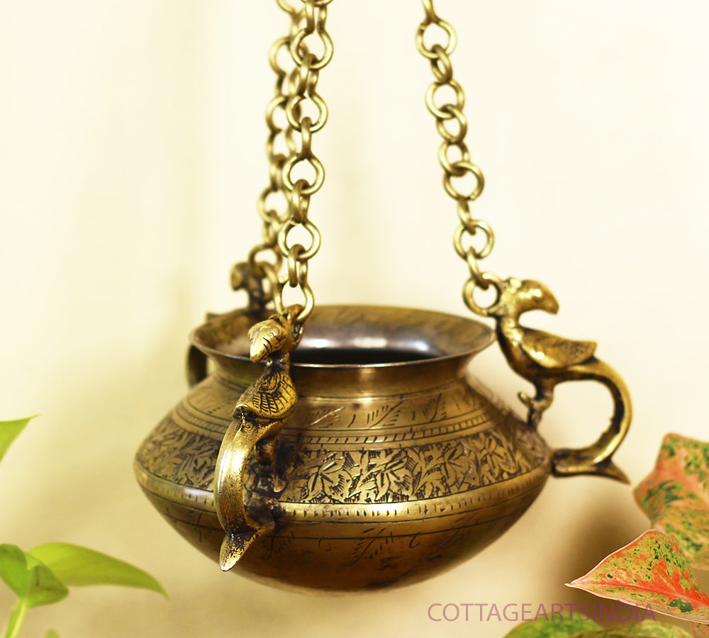 Brass Vintage Carved Planter Hanging