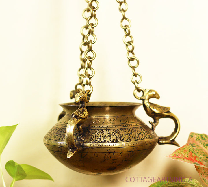 Brass Vintage Carved Planter Hanging