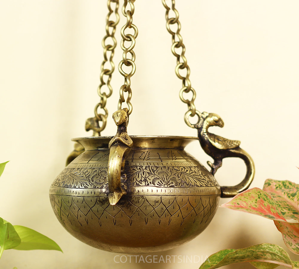 Brass Vintage Carved Planter Hanging