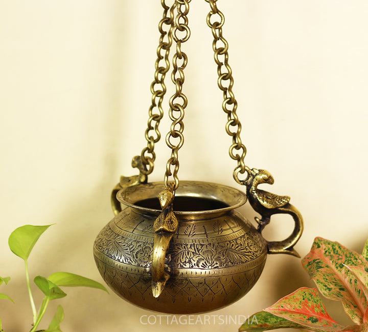 Brass Vintage Carved Planter Hanging