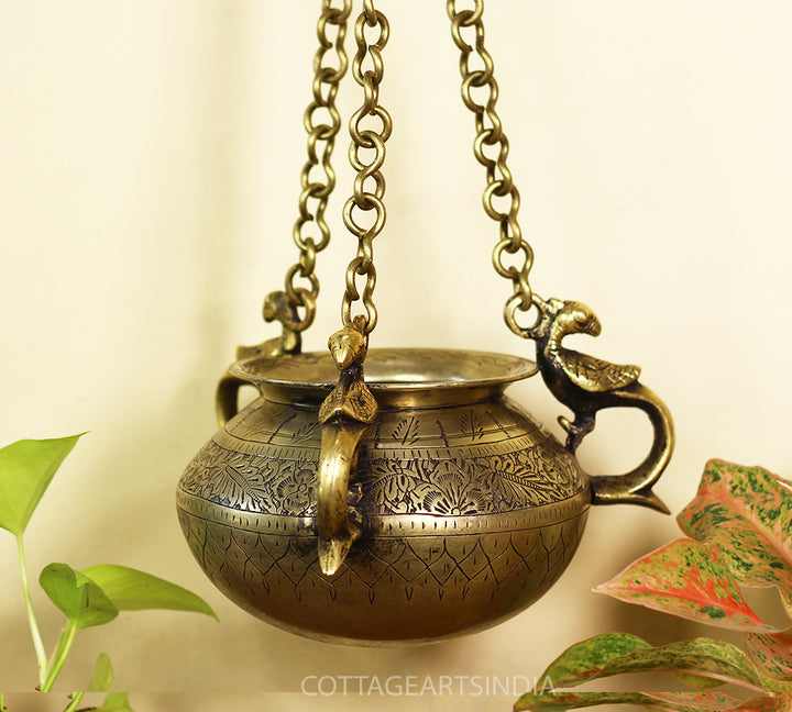 Brass Vintage Carved Planter Hanging