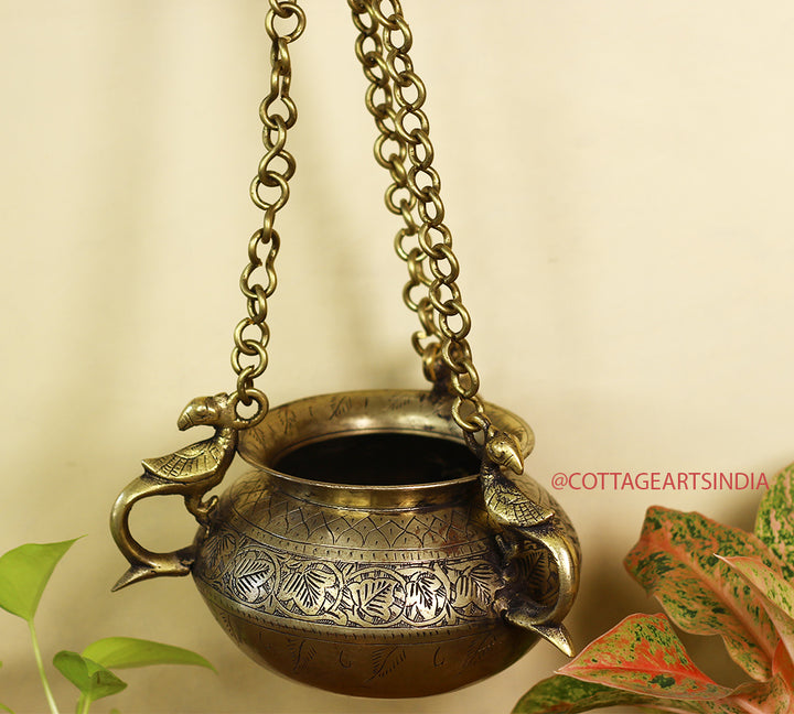 Brass Vintage Carved Planter Hanging