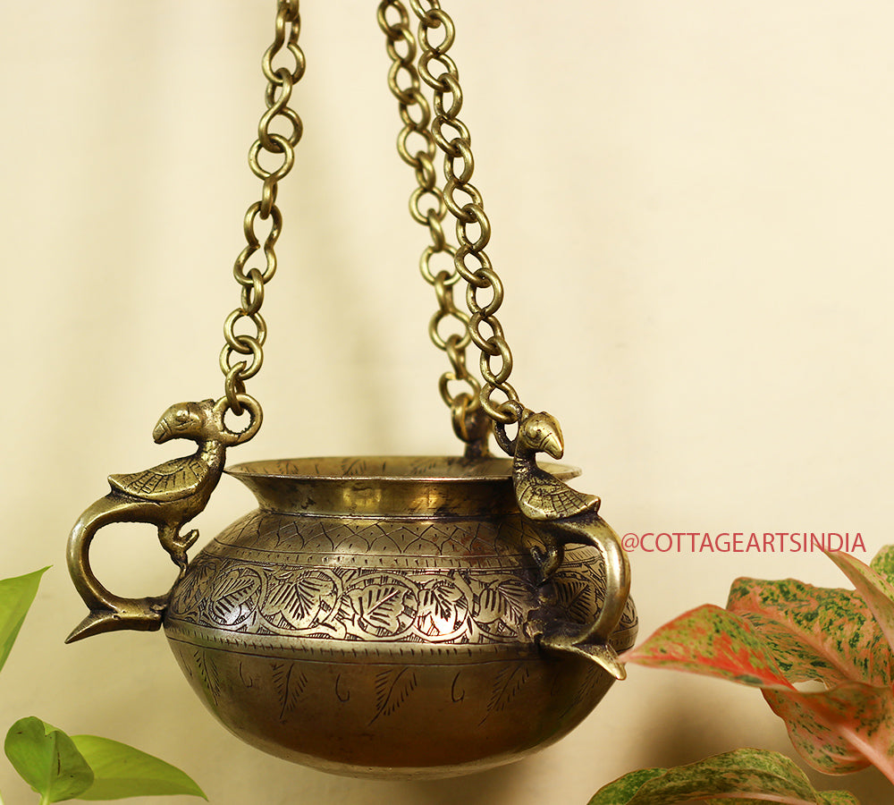 Brass Vintage Carved Planter Hanging