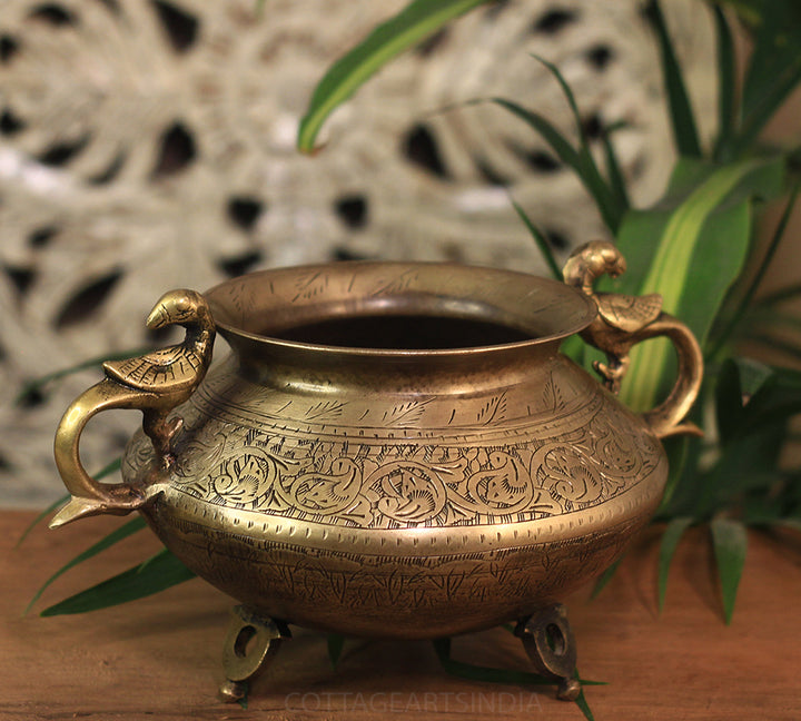 Brass Vintage Carved Planter