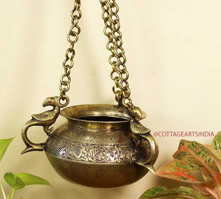 Brass Vintage Carved Planter Hanging