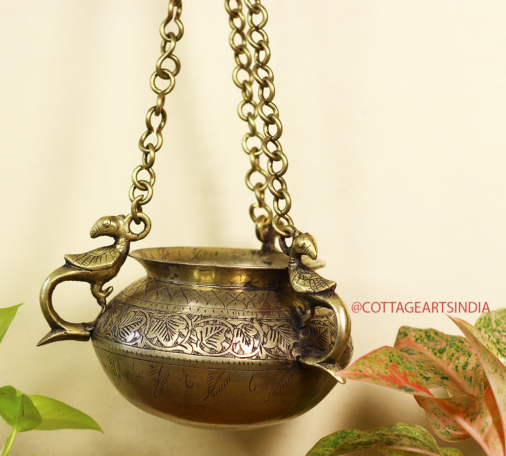 Brass Vintage Carved Planter Hanging