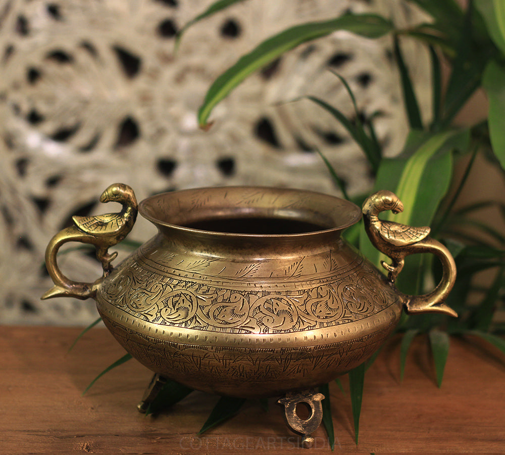 Brass Vintage Carved Planter