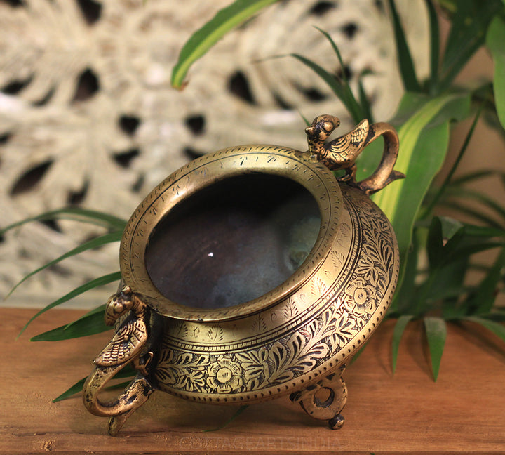 Brass Vintage Carved Planter