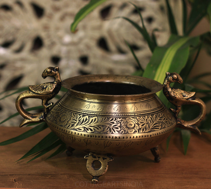 Brass Vintage Carved Planter