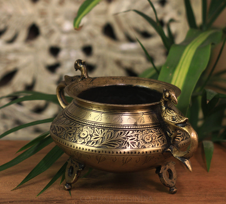 Brass Vintage Carved Planter