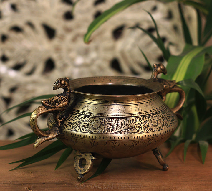 Brass Vintage Carved Planter