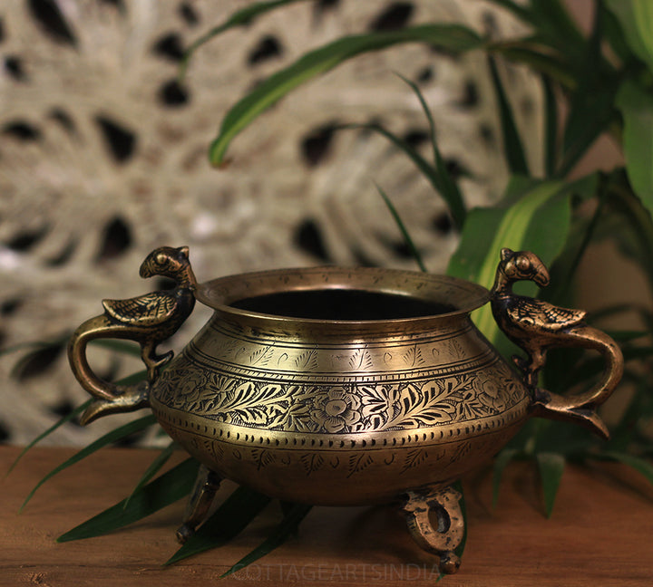 Brass Vintage Carved Planter