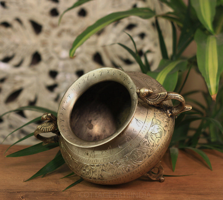 Brass Vintage Carved Planter