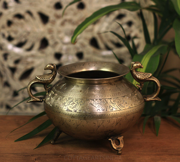 Brass Vintage Carved Planter