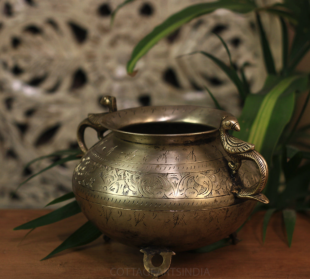 Brass Vintage Carved Planter